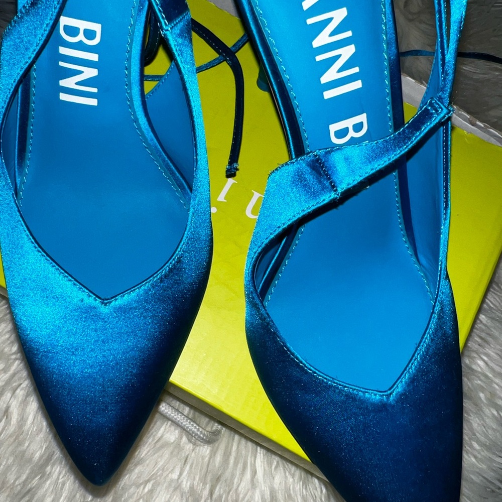 Blue Satin Tie Up Pumps Gianni Bini Heels